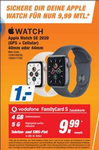 Lokal, Vodafone Bestandskunden: Apple Watch SE (GPS + 4G) mit Family Card S Allnet/SMS Flat 4GB 5G für 1€ Zuzahlung, 9,99€/Monat