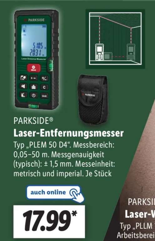 Parkside Laser-Entfernungsmesser PLEM 50 D4 (Offline & Online)