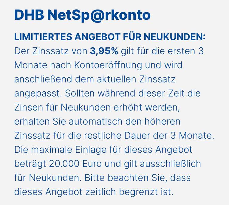 DHB Bank 3,95% Tagesgeld & Verimi 25€ Prämie für 2.500€ Einzahlung, DE IBAN + Steuer, NL Einlagensicherung AAA, Neukunden, 3 Monate