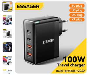 Essager 100W GaN Ladegerät 2x USB Type-C 2x USB-A (Kauf mit Münzen in der Aliexpress App)