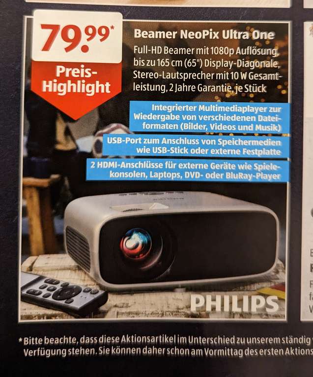 [Lokal Mutterstadt] Aldi Süd - Philips Beamer NeoPix Ultra One