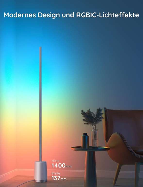 Govee Lyra RGBICWW LED-Stehlampe (23W, 1500lm, RGB oder 2200K-6500K, WLAN, App oder Sprachsteuerung, 140cm hoch)