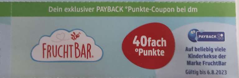 DM 40fach Payback auf beliebig viele Kinderkekse der Marke FruchtBar