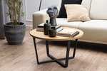 AC Design Furniture Albert runder Holz-Couchtisch, Tischplatte Wildeiche-Optik mit gekreuzten schwarzen Metallbeinen, Maße: 77 x 44 cm