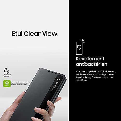 Samsung Clear View Smartphone Cover EF-ZG991 für Galaxy S21 5G Flip Cover, Handy-Hülle, extra-dünn, stoßfest, Schutz Case, Schwarz (Prime)