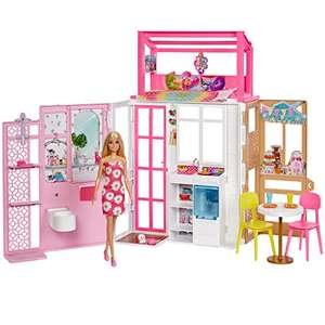 Barbie HCD48 - Puppenhaus-Spielset mit Puppe & Haus mit 2 Ebenen & 4 Spielbereichen