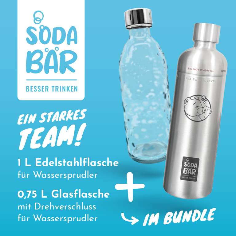 Glasflasche + Edelstahl Flasche für Aarke Sodabär