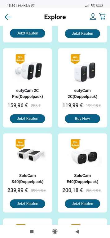 eufy sale in/über die App (z.B. eufyCam 2C Pro, 2C, S330, S300, S40)