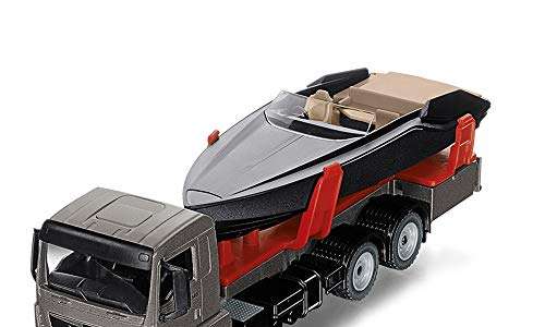 siku 2715, LKW mit Motorboot, 1:50, Metall/Kunststoff, Silber/Schwarz, Schwimmfähiges Spielzeugboot (Prime)