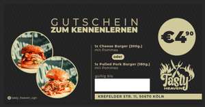 Köln: Pulled-Pork-Burger 180g oder Cheeseburger 200g, jeweils mit Pommes im neuen Tasty Heaven