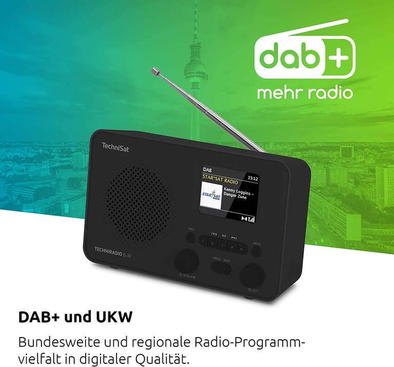 TechniSat TechniRadio 6 IR Hybridradio (DAB+, UKW, Internetradio, Bluetooth, WLAN, 2.4" Farbdisplay, Kopfhörerbuchse) Akku optional für 10€