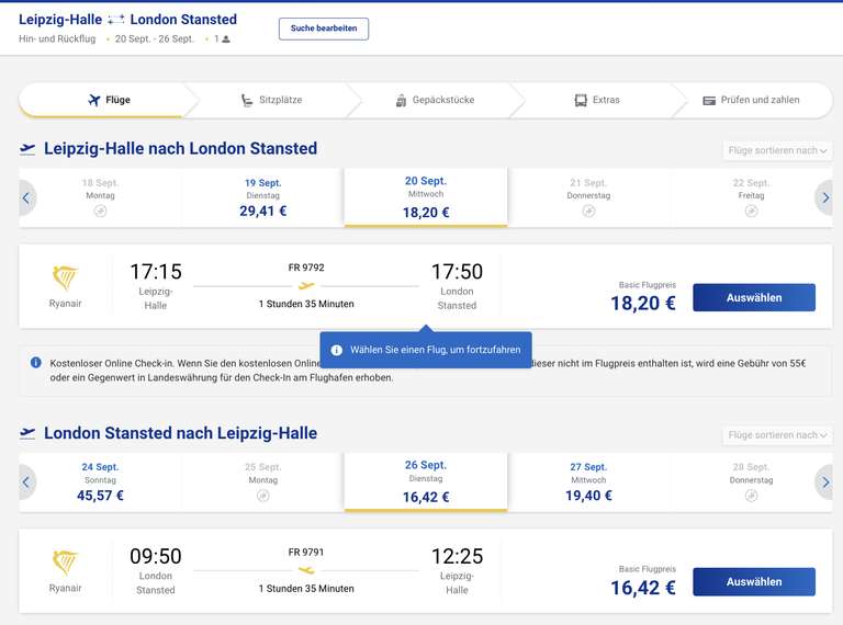Ab Leipzig 1 Woche London, Ryanair Flüge 34.62€