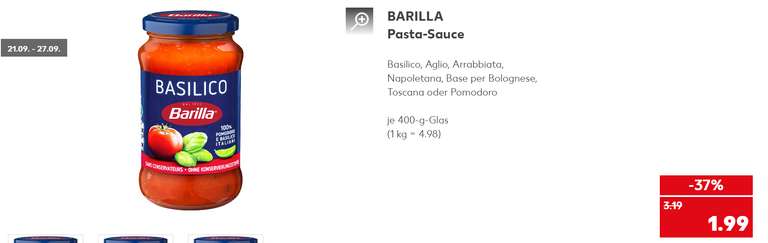 Barilla klassische Pasta Saucen versch. Sorten für nur 0,79 € je 400-g-Glas (Angebot + Coupon) [Kaufland] - bundesweit