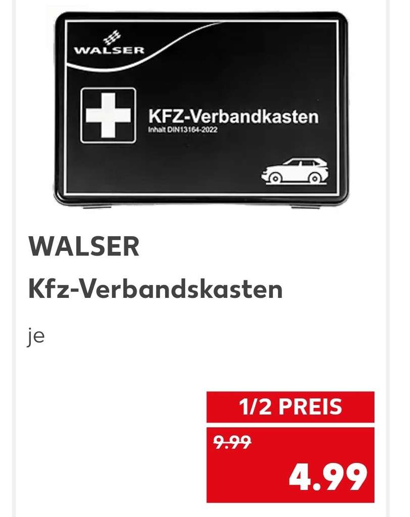 Kaufland bundesweit] Walser Kfz-Verbandkasten nach DIN 13164-2022