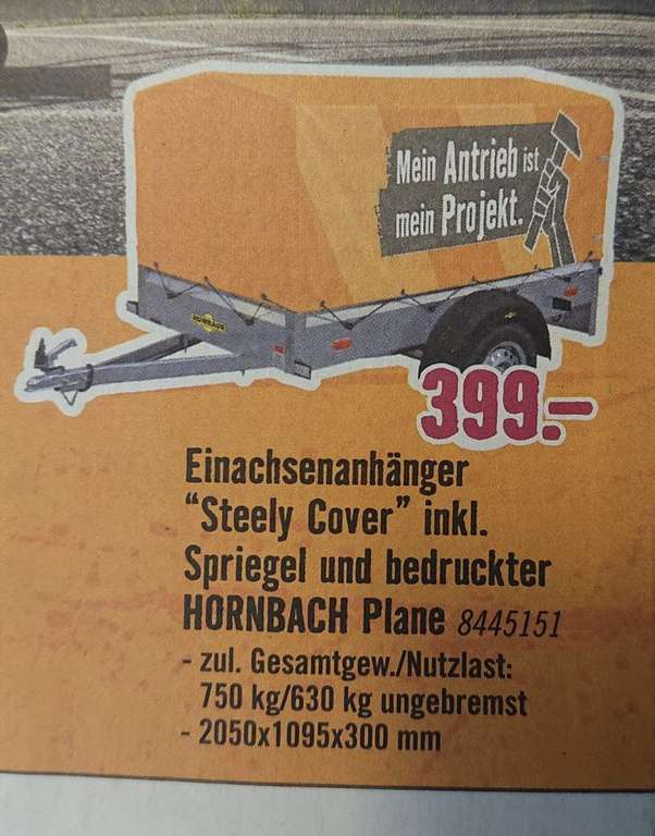 [lokal] Humbaur Steely 750Kg Einachsenanhänger inkl. Plane & Spriegel