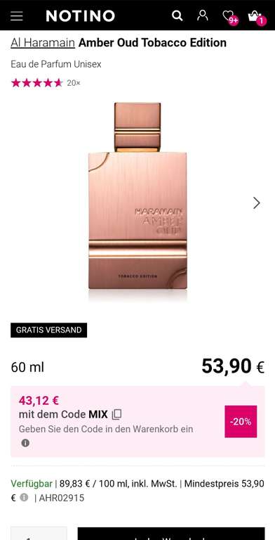 Al Haramain Amber Oud Tobacco Edition Eau de Parfum 60ml [Notino]