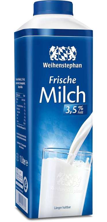 [HIT] 3x Weihenstephan Frische Milch 3,5%/1,5% für effektiv 0,86 € pro 1l-Packung (Angebot + Coupon)