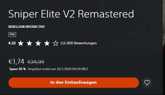 Sniper Elite V2 Remastered PS4 / PS5 @PSN Store