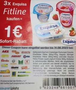 1€ Rabatt Coupon für den Kauf von drei Exquisa Fitline Produkten nach Wahl bis 31.08.2023