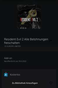 PSN Store - Resident Evil 2 - Alle Belohnungen freischalten - PS4/Playstation 4 (personalisiert)