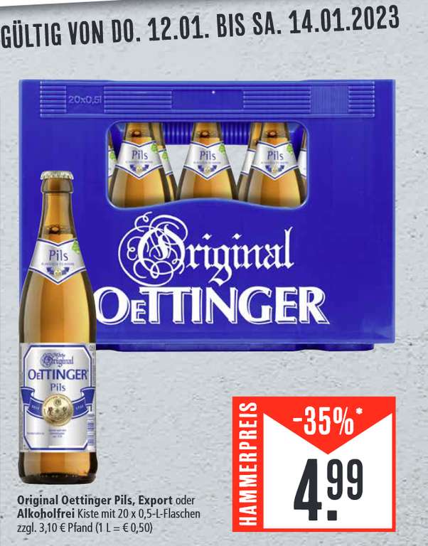 [regional Marktkauf Südwest] Kasten Oettinger Export/Pils/Alkoholfrei für 4,99 €