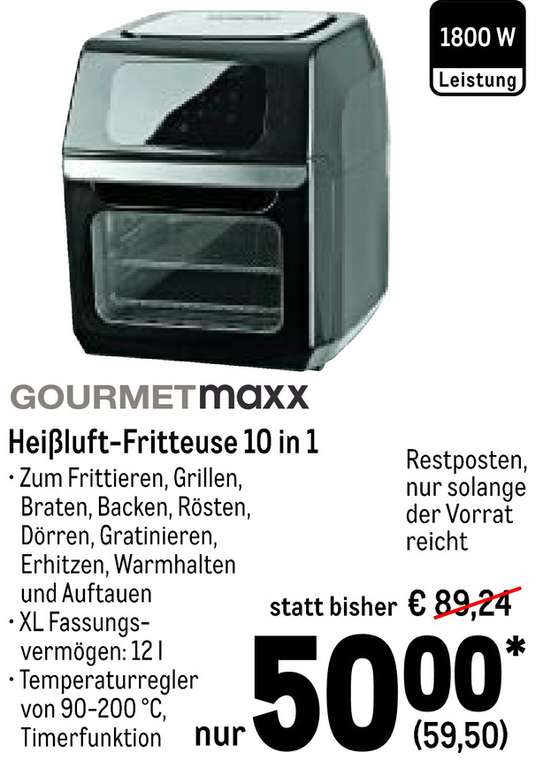 [METRO] Gourmetmaxx Heißluftfritteuse 10 in 1 (ab 17.02.)