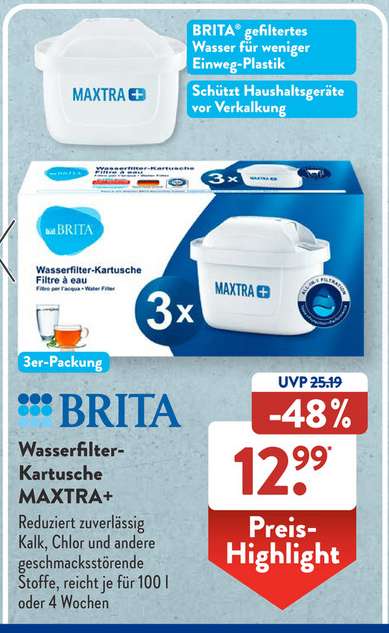 Brita Wasserfilterkartuschen Maxtra+ (3er Pack) für nur 12,99€ bei Aldi Süd