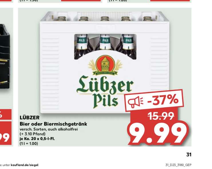 Lübzer Bier 9,99 € verschiedene Sorten Kaufland Dresden (lokal?)