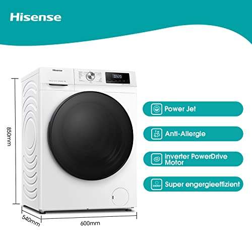 Hisense WFQA7014EVJM Waschmaschine mit Dampffunktion/ 7 kg /AquaStop/ 1400 U/min /15 Programme/ Inverter PowerDrive Motor/Edelstahltrommel