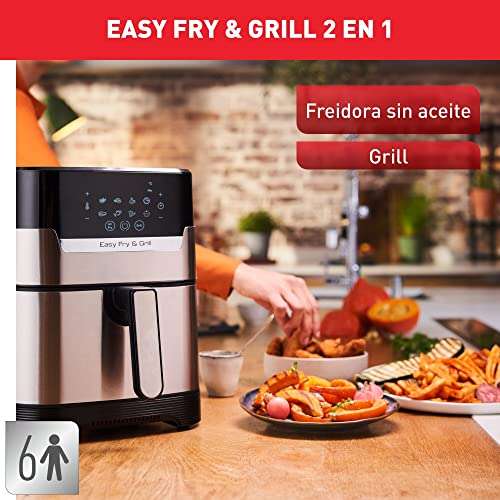 Moulinex Easy Fry & Grill EZ505D Ölfreie Luftfriteuse, 2-in-1 zum Braten oder Grill, digitales Touchscreen, 8 Programme, 4.2 L