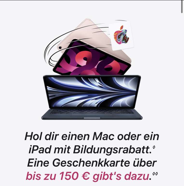 Apple Back to School 2022 - Bis zu 150€ Gutschein