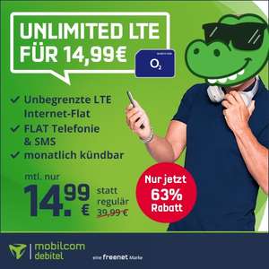 [SIM-Only] mobilcom-debitel o2 Free Unlimited Smart (LTE 10 Mbit/s) für mtl. 14,99€ mit Allnet- & SMS-Flat, VoLTE & WLAN Call + mtl. kündbar