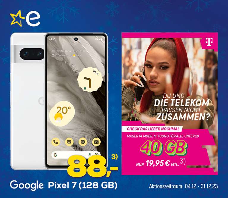 Euronics bundesweit iPhone 13 zz 79€ Congstar 27€ / Monat und Telekom Magenta Young mit Pixel 7