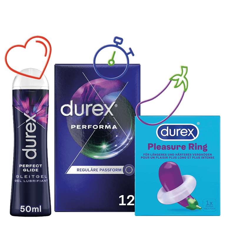 Durex Last Longer Playbox (Kondome 12er-Pack, Gleitgel und Pleasure Ring) + gratis Überraschung