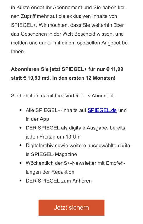 Spiegel+ Plus Kundenrückgewinnung - 11.99€/mtl