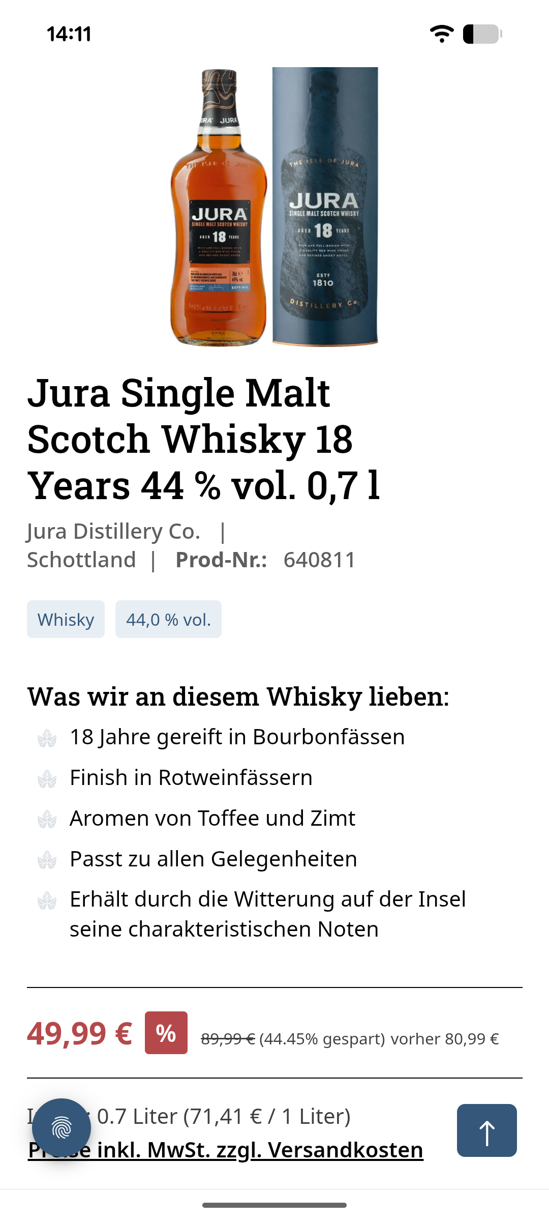 Jura 18 44% Single Malt Scotch Whisky Whiskybase 83,13