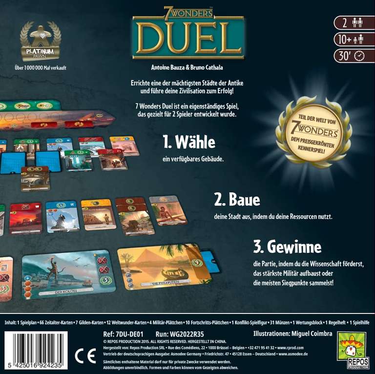 7-Wonders Duell zum 180-Tage-Bestpreis | Brettspiel | 2 Spieler | 30min | 10+ | BGG 8.1 | Komplex. 2.23/5.0 [Prime]