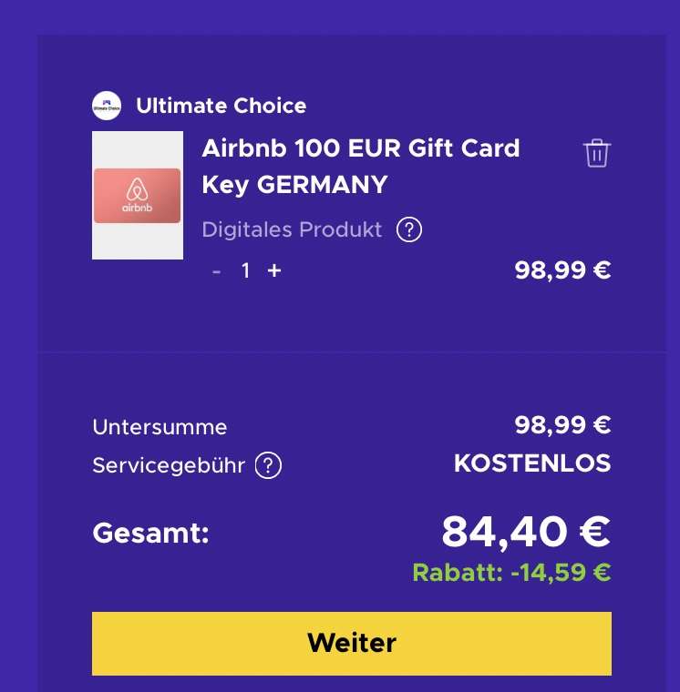 AirBnB Guthaben: 100€ für 90,99€ (mit Eneba Wallet nur 84,40€)