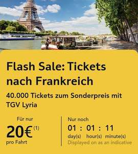 SNCF TGV Flashsale Schweiz (u.a. Zürich/Basel --> Paris für 20 Euro)
