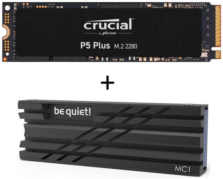Crucial P5 Plus 2TB SSD + Be Quiet MC1 Kühler | M.2 2280 | PCIe 4.0 x4 | NVMe | 6600/5000 MB/s | 1.2PB TBW | 5 J. Garantie | PS5 kompatibel