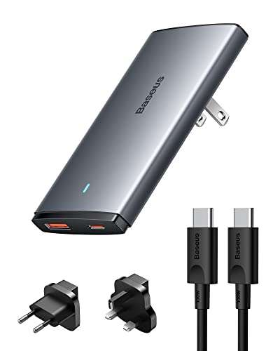 [Prime] Baseus 65W USB C Ladegerät Slim 16mm 2-Port USB-C USB-A Netzteil GaN Reiseadapter