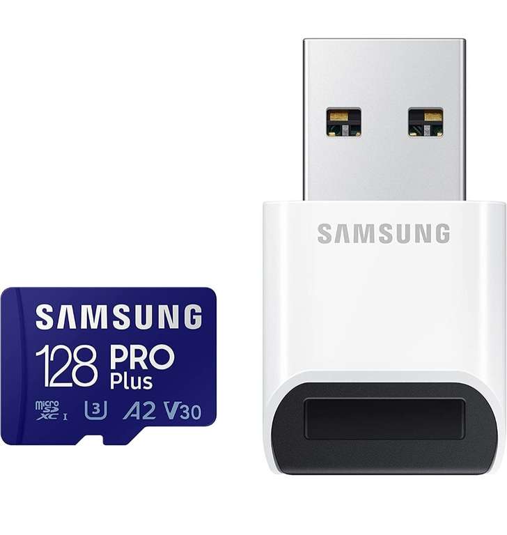 Samsung PRO Plus microSD, 128 GB, UHS-I U3, Full HD & 4K UHD, 160 MB/s Lesen, 120 MB/s Schreiben, USB-Kartenleser - PRIME