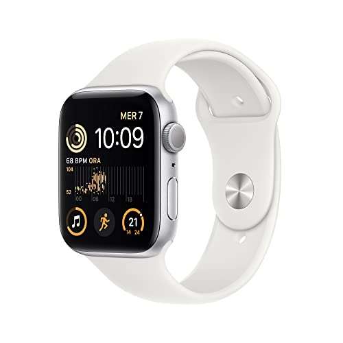 Apple Watch SE 2022 GPS 44mm silber Sportarmband weiß für 286,24€ inkl. Versandkosten