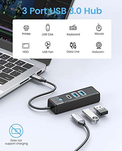 ORICO USB C Hub (3 Ports USB Verteiler mit 2 USB A und 1 Typ C, 0,15m Kabel)