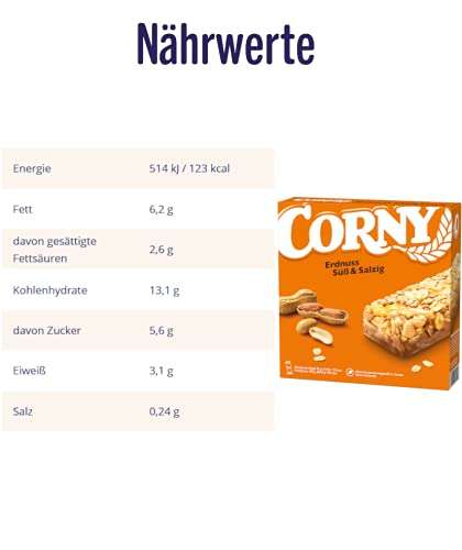 [Amazon Prime Spar-Abo] Corny Süß & Salzig Erdnuss, 10er pack (10 x 150g, 60 Riegel) (eventuell personalisiert -20% mit Coupon)