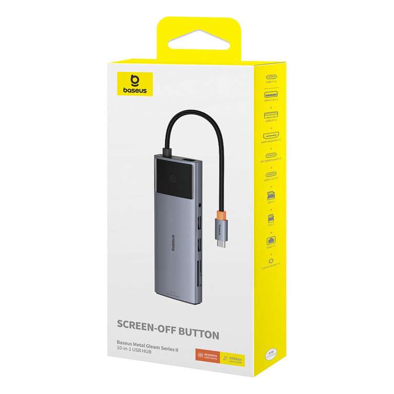 Baseus Metal Gleam Series II HUB 10in1 USB-C zu USB-C PD / USB-C / 3x USB-A/ HDMI / AUX/ RJ-45 / SD TF DockingStation