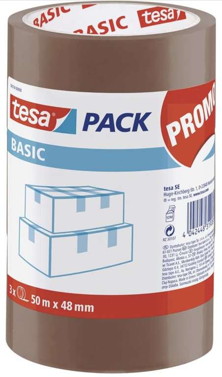 tesa Basic Pack Verpackungsklebeband, 3 Stück, Braun, (Prime)