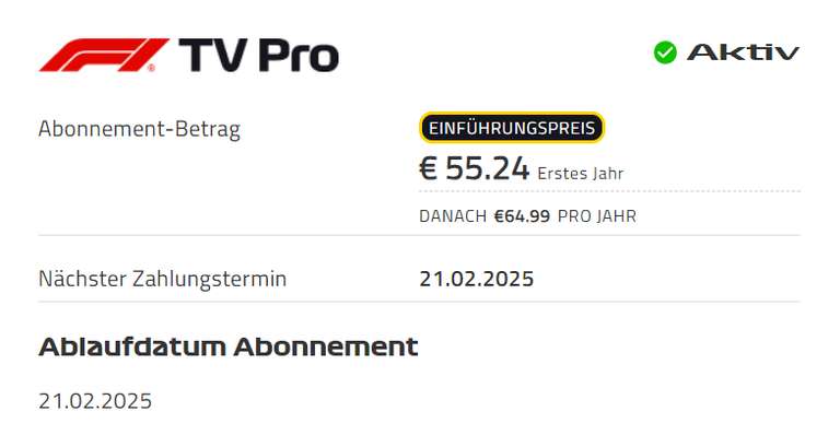 F1 TV PRO 15 % Rabatt auf Jahresabo (nicht direkt aus DE möglich)