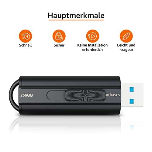 [Prime] Amazon Basics - 256 GB USB 3.1 Flash-Laufwerk, lesegeschwindigkeit von bis zu 130 Mbit/s/ 128GB 9.99€