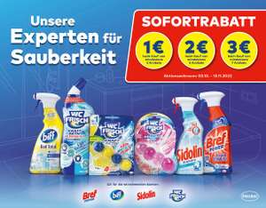 1€/2€/3€ Rabatt Coupons für den Kauf von 3/5/7 Produkten der Marken biff, Bref, Sidolin & WC Frisch bis 13.11.2022
